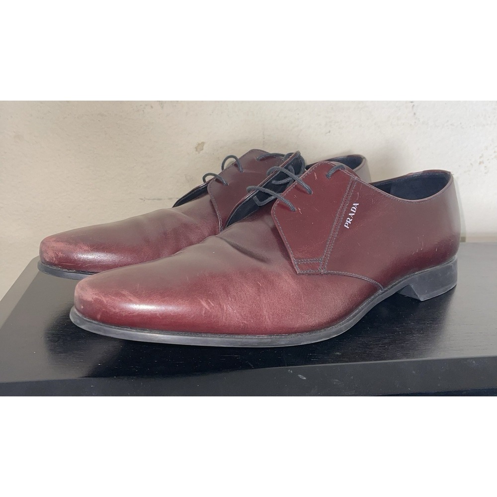 Prada Milano Vintage Lace Dress Shoes Burgundy Oxblood Men's Size 12 Preowned